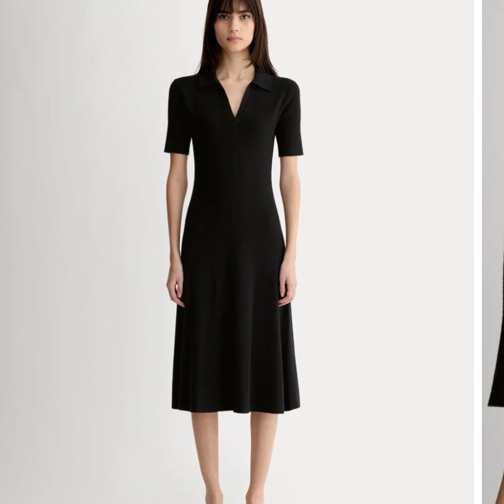 Everlane Black Knit Polo Midi Dress Size XL NWT